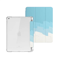 【BOJI 波吉】iPad Pro 11吋 2021 第三代 三折式內置筆槽可吸附筆保護軟殼 復古油畫 奶油藍