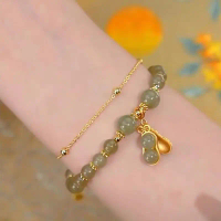 GL43 - Gelang Giok Asli Batu Kacang Titanium/Gelang Giok Kacang Wanita Berlapis Emas 18K Anti Luntur