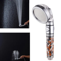 New Filter Balls SPA Shower Head with Stop Button 3 Modes Adjustable Shower Head High Pressure Shower Head One Button to Stop