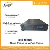 Jesudom Rack Online Ups 10KVA/8KW Battery Voltage 192V To 220VAC230VAC240VAC 3 Phase In to 1 Output Phase Backup Power Supply