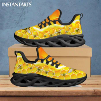 INSTANTARTS Yellow Honey Bee Pattern Female Platform Sneakers Light Mesh Shoes Women Footwear Outdoor Casual Shoes Flat Zapatos