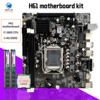 H61 LGA 1155 Motherboard DDR3 Dual Channels Memory Support LGA1155 PCI E 8X H61 For Intel LGA i7-2600 CPU DDR3 8GB 1600Mhz RAM