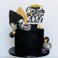 Graduation Cake Topper Graduation Cap Diploma Classic Black Congrats Grad Cake Decorations for Class of 2024 Graduation Party