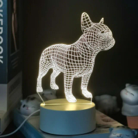 【A-ONE 匯旺】3D小夜燈法鬥狗狗 裝飾燈 氛圍燈 玫瑰燈 氣氛燈 底座 造型燈LED單色暖光