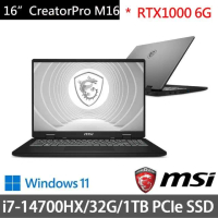【MSI 微星】16吋i7獨顯RTX創作筆電(CreatorPro M16 HX/i7-14700HX/32G/1TB SSD/RTX1000/W11/C14VIG-075TW)