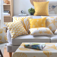 Yellow Starfish Sea Horse Shell Palm Tree Anchors Decorative Linen Throw Pillow Cover For Sofa Decoration Car Cushion Covers 18"
