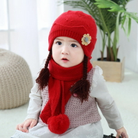女寶寶帽子秋冬嬰兒公主帽6-12個月兒童假發辮子帽洋氣針織毛線帽