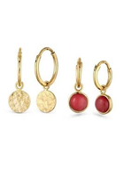 Elli Jewelry Set Anting Wanita Perak 925 Lapis Emas Bulat Batu Akik Merah Elegan Premium