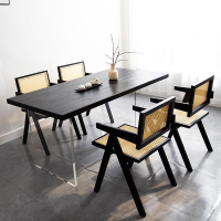 【免運】可開發票 侘寂風碳化黑色復古實木餐桌松木原木大板桌工作臺亞克力茶桌木桌