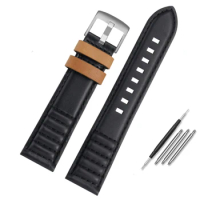 22mm Top Layer Calf Leather Bracelet For Hamilton Seiko Tissot Speed Spur Wave Pattern Genuine Watch Strap Men's Watchband