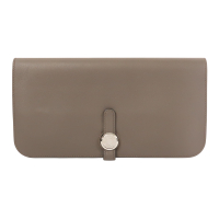【二手名牌BRAND OFF】HERMES 愛馬仕 大象灰 Swift皮革 Dogon MM 錢包 銀扣 X刻