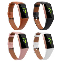 50pcs Leather Watch Band for Fitbit Charge 3 and Charge 3 SE Genuine Leather Band Strap Wristband for Women Men Small &amp; Large