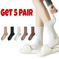 5 Pair Women socks Women's Solid Color Tube Cotton Sock Socks Stoking Muslimah School Socks Casual V