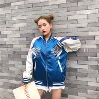 2023 Spring And Autumn Satin Coat Women's Embroidered Baseball Jersey Korean Version New Harajuku BF Style Short Flight Jacket