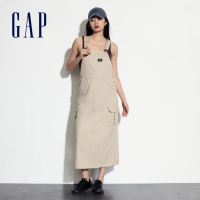 【GAP】女裝 純棉工裝吊帶洋裝-卡其色(498048)