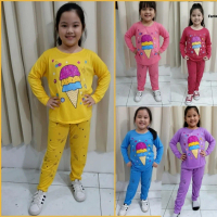 setelan 1-10 tahun celana lengan panjang PP pakaian anak perempuan kaos cewek gambar ice cream