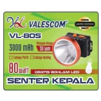 Senter Kepala 80 Watt VL-80S Cahaya Putih Led Super Terang Baterai 3000mAh