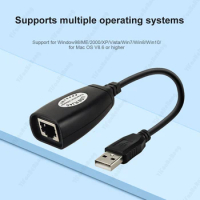 1 Pair USB to RJ45 LAN Ethernet Extension Cable Adapter 50M Distance Extender Converter Over Cat5E/6 Cord Computer Accessories