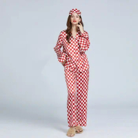 19mm Classic Checkerboard Silk Pajama Set for Women Good Price High Quality Breathable Silk Sleepwear