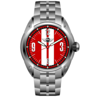 MINI Swiss Watches 石英錶 45mm 紅底白條錶面 不銹鋼錶帶