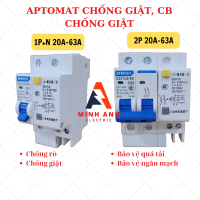 Aptomat chống giật, aptomat chống chập 2P, 1P+N 20A, 32A, 40A, 63A