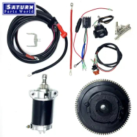 SATURN ELECTRIC START KIT FOR YAMAHA 4 STORE 15HP 18HP OUTBOARD WITH FLYWHEEL STARTER MOTOR CABLE SWITCH CHARGE COIL