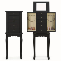 1pc Jewelry Mirror Cabinet Armoire, Storage Chest, Standing Organizer Cabinet, Home Storage Suplies, Black