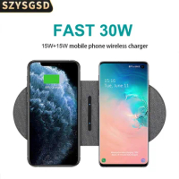 Double 15W Fast Wireless Charger for iPhone 13 12Pro Max 8Plus Dual Charging Pad For Samsung S21 S20 S10 for Airpods Pro Charger
