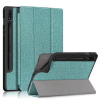 For Samsung Galaxy Tab S8 5G 11 Inch Tablet Leather Case Tab S7 T870 Soft Protective Shell TPU Fabric Tri-fold Cover