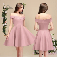 FATAPAESE Lovely Homing Coming Dress Off The Shoulder Pink Short Cocktail Dresses Evening Party Gown Girl Dress Robe de soiree