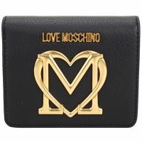 LOVE MOSCHINO 愛心字母金屬標誌壓紋皮革對折釦式短夾(黑色)