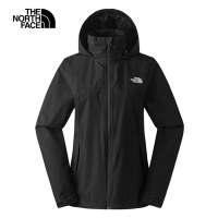 【The North Face 官方旗艦】北面女款黑色DryVent防水透氣可調節收納連帽衝鋒衣｜88FYJK3