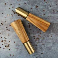 Kitchen Tools Pepper Peppercorn Coarse Salt Grinder Metal Acacia Wood Pepper Mill Set