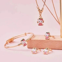 Set Perhiasan Anak Motif Hello Kitty/Kelinci/Unicorn | Kalung Gelang Anting Cincin Titanium Steel