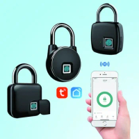 Black Tuya Smart Home Fingerprint Lock Bluetooth Safe Padlock Door Lock Keyless USB Rechargeable Quick Unlock Zinc alloy Locks