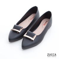 ZUCCA-金屬細紋尖頭平底鞋-黑-z6904bk