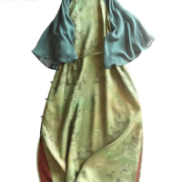 Birdtree 25MM 100%Mulberry Silk Elegant Dresses Women Ruffles Sleeve Print Retro XiangYunSha Party Chinese Style Dress D3D549QM