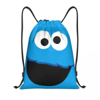 Custom Cookie Monster Face Drawstring Bag Women Men Lightweight Sports Gym Storage Backpack