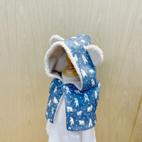【Lianne baby】北極熊男寶保暖羊羔絨熊帽脖圍寶寶帽嬰兒帽(嬰兒帽 飛行帽 保暖帽 兒童帽 遮耳帽)