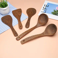 Non-stick Wooden Spatula Natural Wenge Spatula with Long-handle for Pan Wok Turner Soup Rice Cooking Bakery Utensils Kitchenware