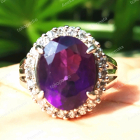 Cincin Alpaka Wanita Batu Akik Natural Kecubung Ungu Amethyst Cutting