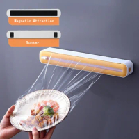 2 In 1 Food Film Dispenser Magnetic Wrap Dispenser With Cutter Storage Box Aluminum Foil Stretch Film Cutter Kitchen Accessories