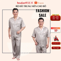 BỘ MẶC NHÀ ÔNG GIÀ_sẵn hàng pyzama lụa  ngắn tay