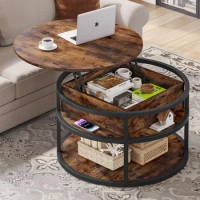Round Coffee Tables for Living Room,Lift Top Coffee Table with Storage, Farmhouse Wood Coffee Table,Circle Tables,Rustic