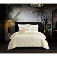 5 Piece Comforter Set Crinkle Crushed Velvet Bedding - Decorative Pillow Shams Included, Queen, Burgundy