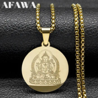 Yoga Buddha Chakra Meditation Reiki Healing Medal Necklace for Men Women Stainless Steel Gold Color Spiritual Chain Jewelry