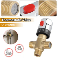 Brass Pipe Thermostat Faucet Thermostatic Mixing Valve 3-Way Brass Mixing Valve Bathroom Water Temperature Control Faucet Parts