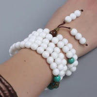 White Stone Blue Howlite Natural Gemstone Mala Beads 108 Necklace For Meditation