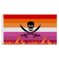 PIRATE 90X150cm LGBT Rainbow Lesbian flame jolly roger flag Double Stitched with grommets banner flag for Decoration