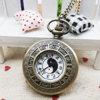 Twelve Hour Pocket Watch Retro Flip Feng Shui Bagua Pocket Watch Necklace Watch Creative Chinese Style Commemorative Gift Watch